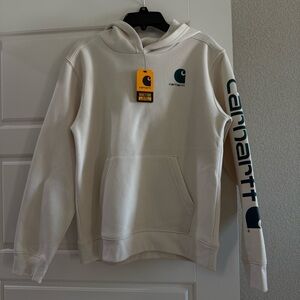 NWT Youth Carhartt lightbeige pullover Hoodie  with spelled out Logo size 12 / L